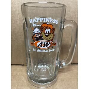 Large Heavy Glass A&W Root Beer 7” Mug 2021 Rooty The Bear Happiness Is…